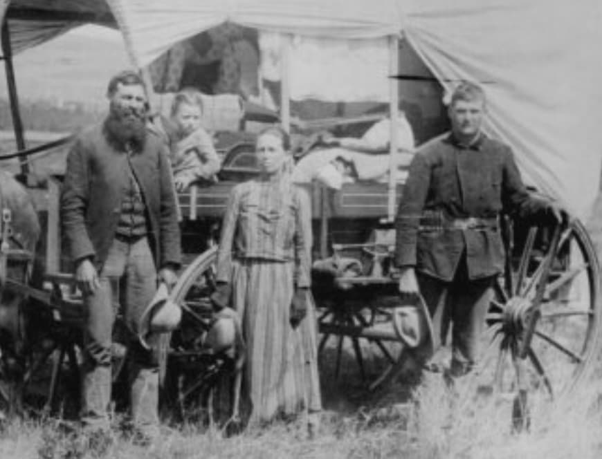 “A pioneer family in Nebraska, circa 1886.”